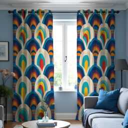 Retro Rainbow Curtains, Mid Century Modern Arch Pattern Drapes, Bold Colorful Window Panels, Farmhouse Geometric Living Room Home Decor - thumbnail 3