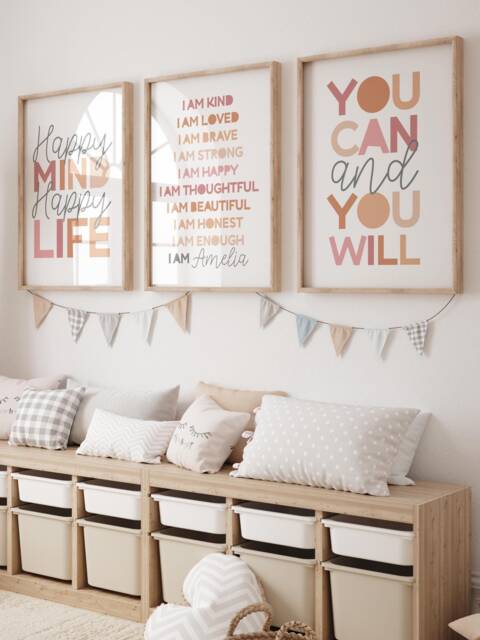 Set Of 3 Positive Affirmation Prints, Girls Bedroom Decor, Personalised, Motivational Inspirational Wall Art, Playroom, Room - image 1