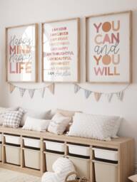 Set Of 3 Positive Affirmation Prints, Girls Bedroom Decor, Personalised, Motivational Inspirational Wall Art, Playroom, Room - thumbnail 1