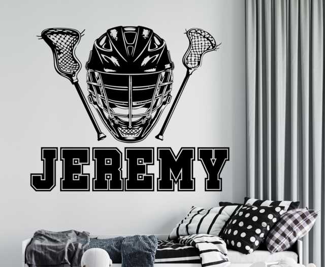 Custom Name Lacrosse Wall Decal Sticks & Helmet Decor 1034 - image 1