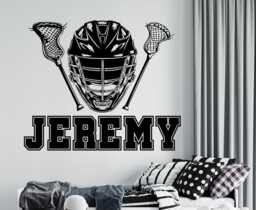 Custom Name Lacrosse Wall Decal Sticks & Helmet Decor 1034 - thumbnail 1
