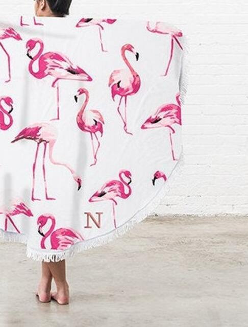 Personalized Beach Towel - Circular Flamingo Print Tropical Best Friends Customized Gift Vacation Memento For Her - image 1