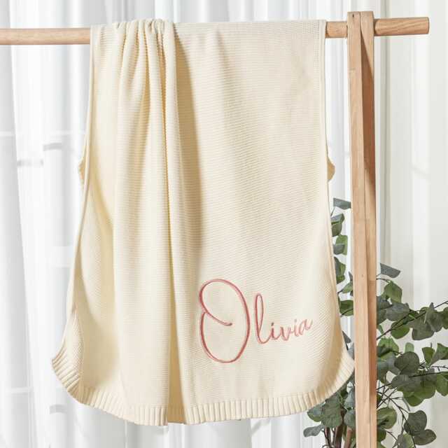 Custom Embroidered Baby Name Blankets, Knitted Nursery Blanket, Personalized New Shower Gifts - image 1