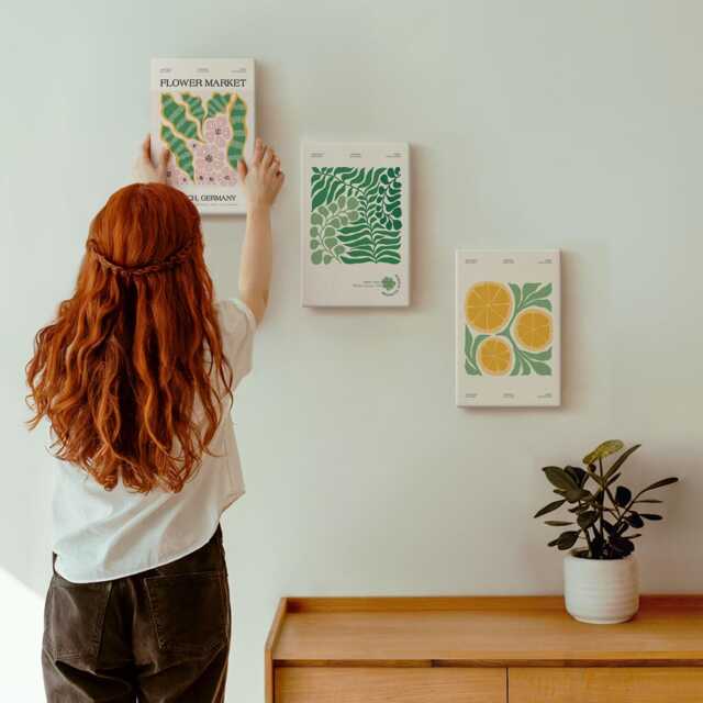 3 Piece Canvas Set - Fruit & Plant Motifs in Pastel Colors Posters, Green Print On Canvas, Plants Flowers Wall Decor - image 1