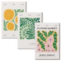3 Piece Canvas Set - Fruit & Plant Motifs in Pastel Colors Posters, Green Print On Canvas, Plants Flowers Wall Decor - thumbnail 2