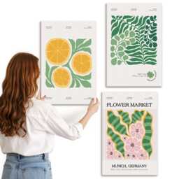 3 Piece Canvas Set - Fruit & Plant Motifs in Pastel Colors Posters, Green Print On Canvas, Plants Flowers Wall Decor - thumbnail 3