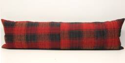 King Size Kilim Lumbar Pillow Cover 14x48 Red Plaid Wool Blend - thumbnail 1