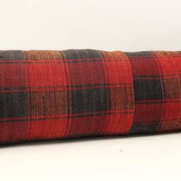 King Size Kilim Lumbar Pillow Cover 14x48 Red Plaid Wool Blend - thumbnail 2