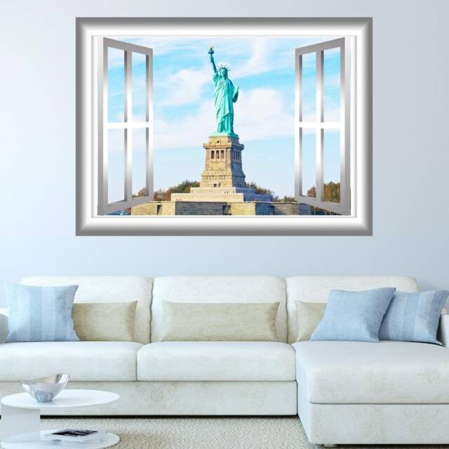 statue Of Liberty 3D Window Frame New York Wall Mural - Vwaq Gj94 - image 1