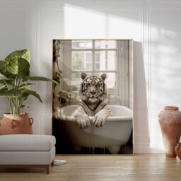 Tiger in Tub Wall Art, Bathroom Art Print, Funny Bathing, Animal Bathtub - thumbnail 2