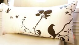 Bird & Branch Lumbar Pillow Brown Print On Off-White Cotton - thumbnail 1
