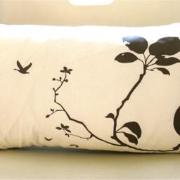 Bird & Branch Lumbar Pillow Brown Print On Off-White Cotton - thumbnail 2
