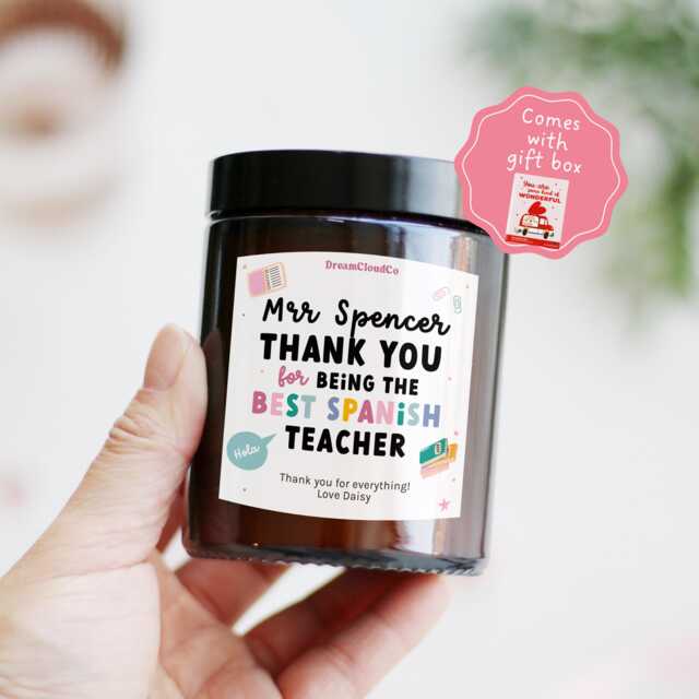 Thank You Gifts For Spanish Teacher School End Of Term Appreciation Gcses Alevels Personalized Candle - image 1