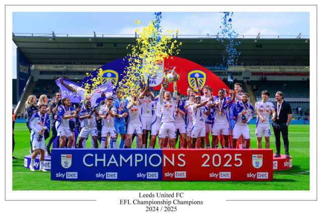 Leeds United Fc 2025 Efl Championship Champions Poster Print Souvenir A4/A3 A3+ - image 1