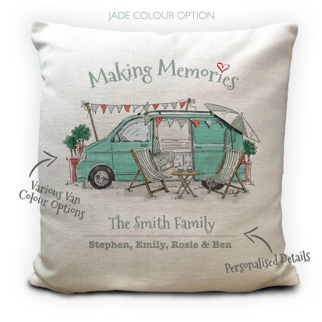 Personalised Camper Van Transporter Camping Mobile Home Cushion Cover - T4 T5 T6 Making Memories Decor 40cm 16 Inches - image 1