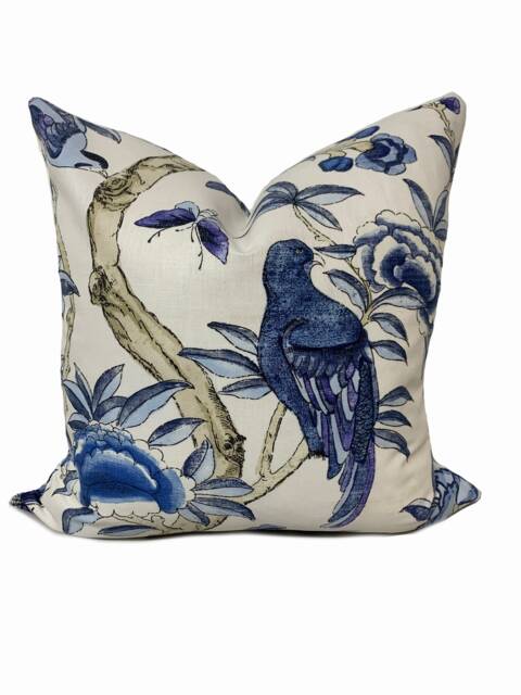 Thibaut Giselle Imperial Garden Collection Blue & White Cushion Cover Pillow Double Sided - image 1