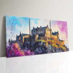 Highland Majesty Edinburgh Castle Landscape Canvas Art Colourful Scottish Landmark Painting With Sunset Glow - thumbnail 3