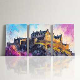 Highland Majesty Edinburgh Castle Landscape Canvas Art Colourful Scottish Landmark Painting With Sunset Glow - thumbnail 2
