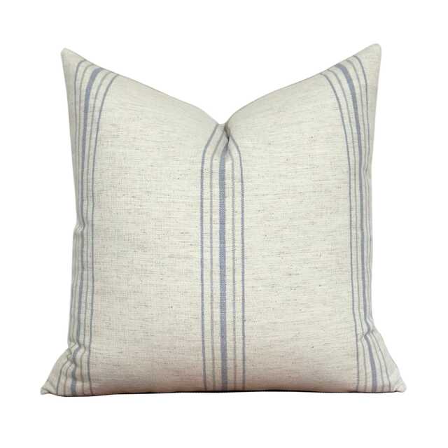 Linen Throw Pillow With Blue Stripes - Farmhouse Decor Rustic Cushion Cover Neutral Home Accent Striped Berken - image 1