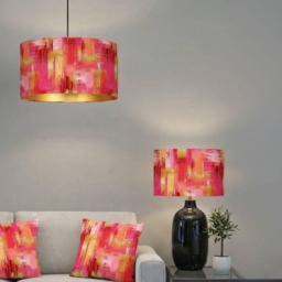 Handmade By Order Pink & Gold Texture Abstract Art Design Print On Velvet Drum Lamp Shade Pendant Light All Shapes Sizes - thumbnail 1