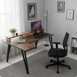 Temiz - Solid Redwood Pine Corner Desk With Monitor Shelf & Choice Of Legs - thumbnail 1