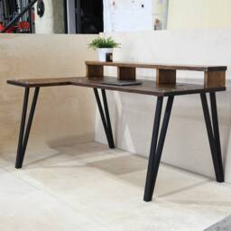 Temiz - Solid Redwood Pine Corner Desk With Monitor Shelf & Choice Of Legs - thumbnail 3
