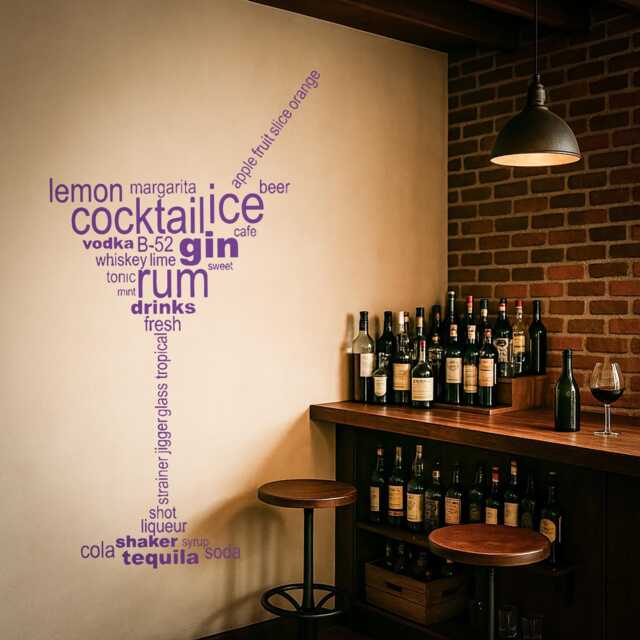 Cocktail Glass Wall Decal - Bar Decor - Martini Vinyl Sticker For Lounge, Pub, Kitchen Or Drink Area - #2721Di - image 1