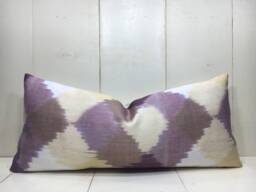 Handwoven Silk Ikat Lumbar Pillow Cover, Modern Accent - 10x24 - thumbnail 1