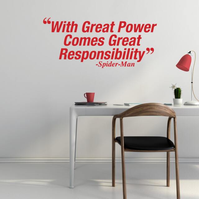 With Great Power Comes Great Responsibility - Inspirational Movie Quote Removable Vinyl Wall Decal Sticker 24 Colours Available - image 1