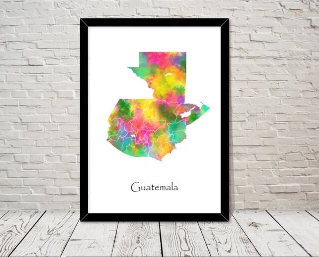 Guatemala Print Watercolour Illustration Map Art Abstract Home Decor Giclee Office Wall Room