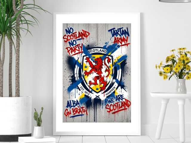 Scotland Football Crest - Graffiti - Print Scottish Gift Bespoke World Cup A5 A4 A3 Framed Or Unframed - image 1