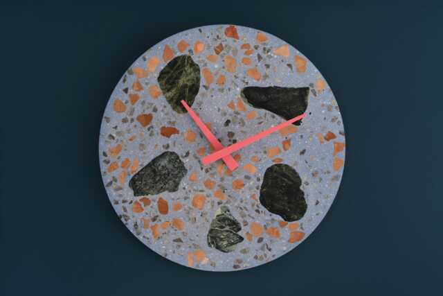 Terrazzo Wall Clock - Handmade Concrete Wooden Hands Unique Home Decor - image 1