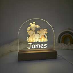 Personalized Night Light For Kids Bedrooms - Safari Anaimal Led 3 Color Changing Lamp Nursery & Childrens Rooms - thumbnail 1