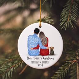 Personalized First Christmas Ornament Couple & Pet Bauble