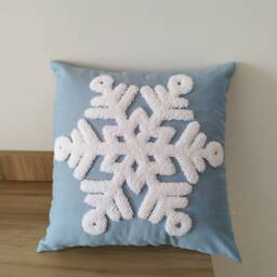 Christmas Snowflake Punch Needle Pillow Cover, Blue Hand Tufted Cushion, Winter Home Decor - thumbnail 3