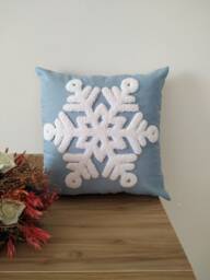 Christmas Snowflake Punch Needle Pillow Cover, Blue Hand Tufted Cushion, Winter Home Decor - thumbnail 1