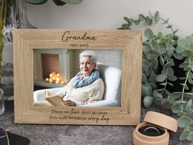 "Grandma Memorial Photo Frame, in Loving Memory Wood Engraved Personalised Remembrance Picture 4""x6" - image 1