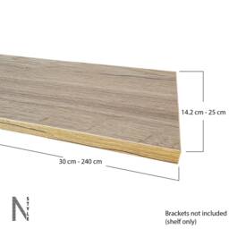 22cm , 25cm, 19.2cm, 14.2cm Deep Wall Shelves. Oak Colour. Various Lengths & Depths Or Customer Size - thumbnail 2