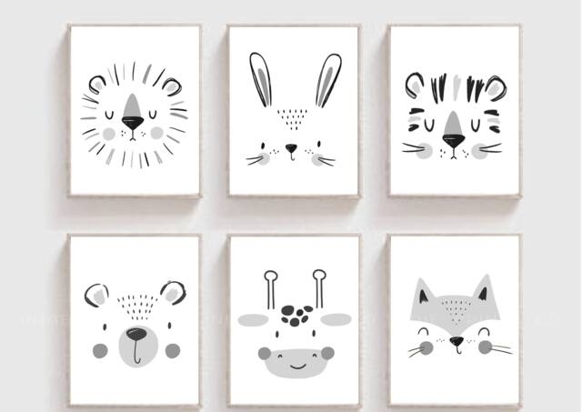 Black & White Scandi Prints, Nursery Decor, Boho Nursery, Kids Animal Playroom Wall Art - image 1