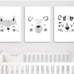 Black & White Scandi Prints, Nursery Decor, Boho Nursery, Kids Animal Playroom Wall Art - thumbnail 3