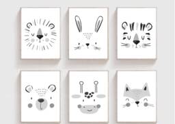 Black & White Scandi Prints, Nursery Decor, Boho Nursery, Kids Animal Playroom Wall Art - thumbnail 1