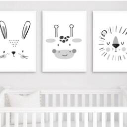 Black & White Scandi Prints, Nursery Decor, Boho Nursery, Kids Animal Playroom Wall Art - thumbnail 2
