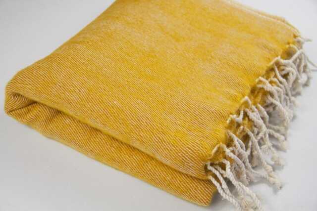 Handmade Yellow Yak Wool Blend Blanket Nepal Travel Wrap - image 1