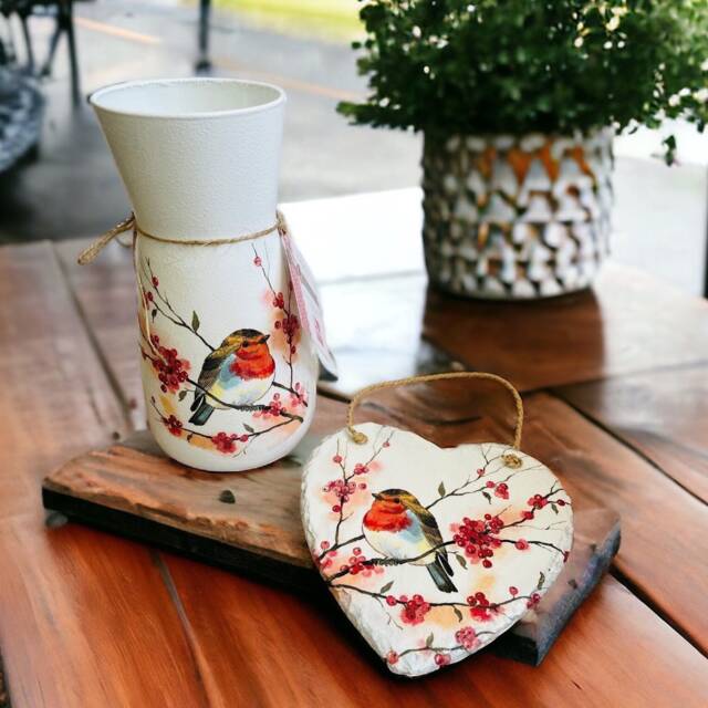 Robin Gift Set, Vase, Hanging Heart, Decorations, Home Decor, Gifts, Robins - image 1