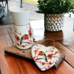 Robin Gift Set, Vase, Hanging Heart, Decorations, Home Decor, Gifts, Robins - thumbnail 1