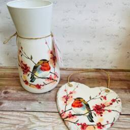 Robin Gift Set, Vase, Hanging Heart, Decorations, Home Decor, Gifts, Robins - thumbnail 2