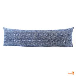 Hmong Indigo Batik Lumbar Pillow Bohemian Linen Flower Pattern - thumbnail 1