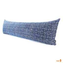 Hmong Indigo Batik Lumbar Pillow Bohemian Linen Flower Pattern - thumbnail 3