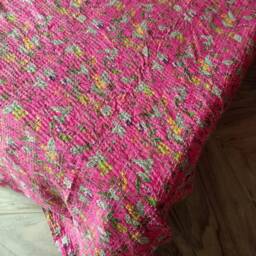Wedding Special Floral Print Beautifully Indian Handmade Kantha Quilt Bedspread Blanket Size-Queen - thumbnail 2