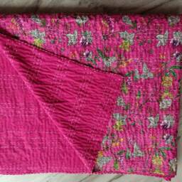 Wedding Special Floral Print Beautifully Indian Handmade Kantha Quilt Bedspread Blanket Size-Queen - thumbnail 4